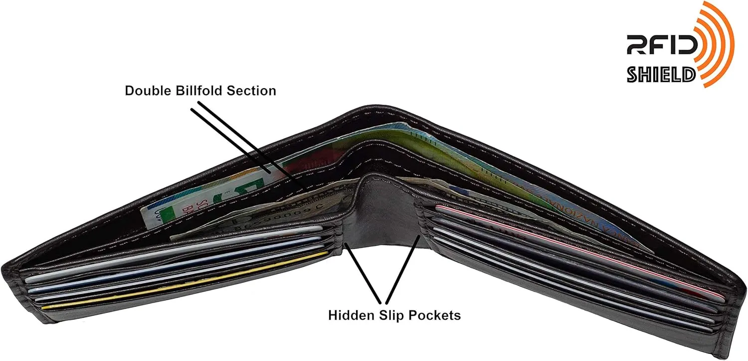 Mens Wallet Full Grain Genuine Leather Slim Minimalist Front Pocket Bifold Soft Nappa RFID Protection Brown