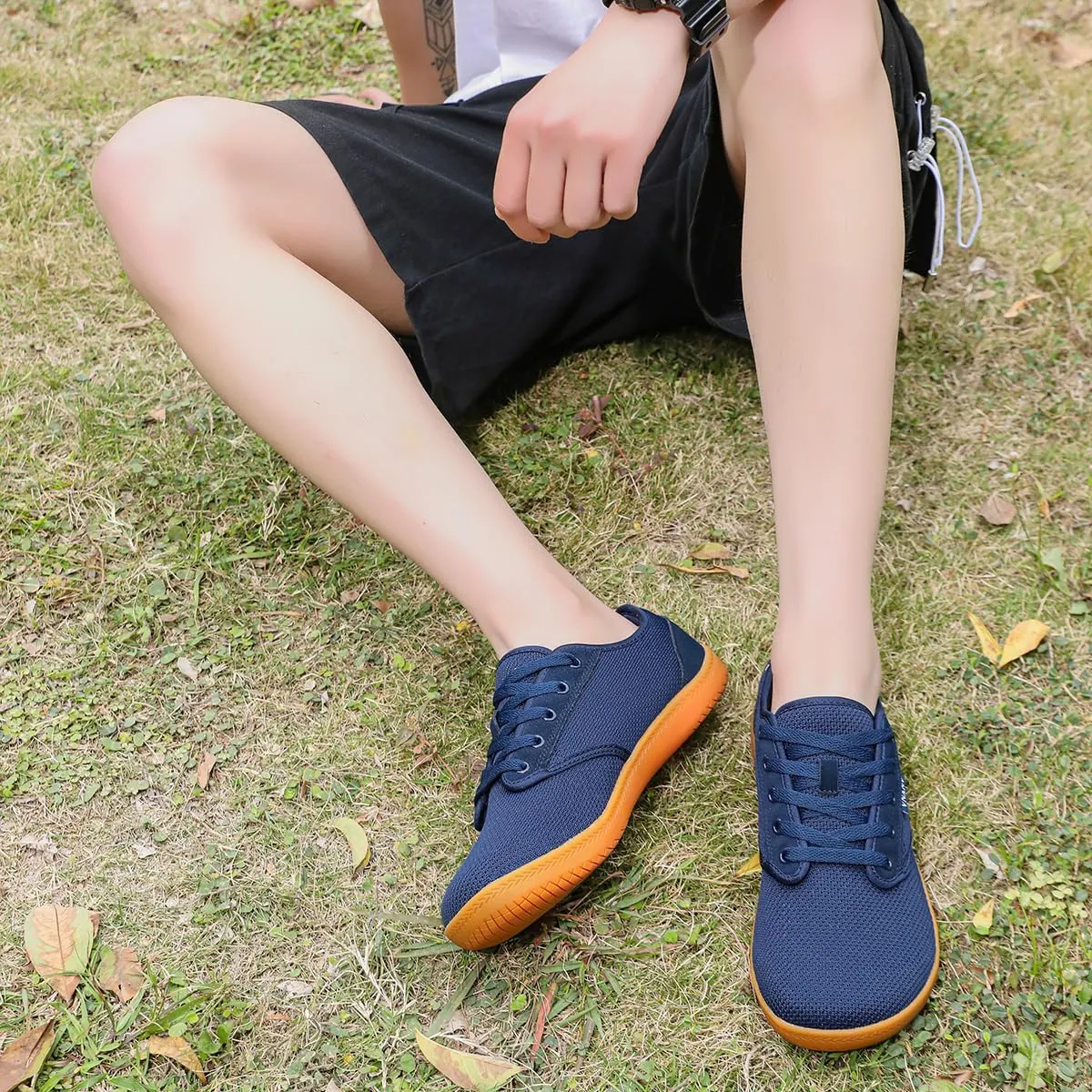Men's Wide Slip on Barefoot Walking Shoes | Zero Drop Sole | Minimalist Footwear | Wide Toe Box (B-Blue/White,16.5)