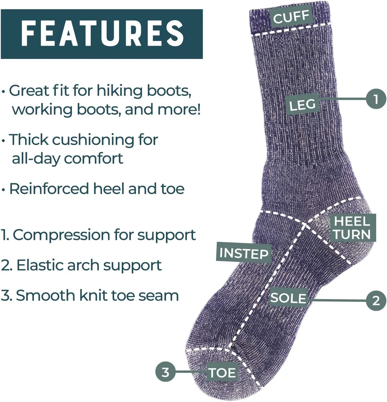 MERIWOOL Merino Wool Hiking Socks for Men and Women – 3 Pairs Midweight Cushioned – Warm n Breathable