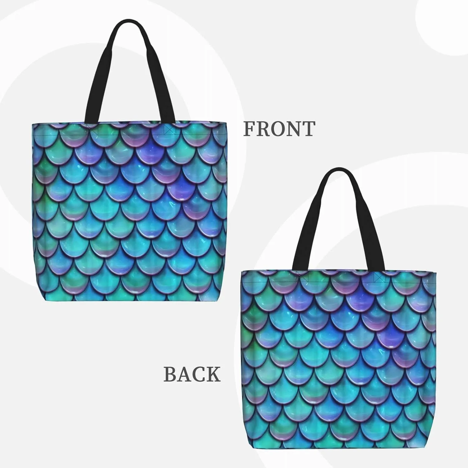 Mermaid Teal Fish Scale Tote Bag For Women, Large Shoulder Bag Top Handle Handbag For Travel, Work