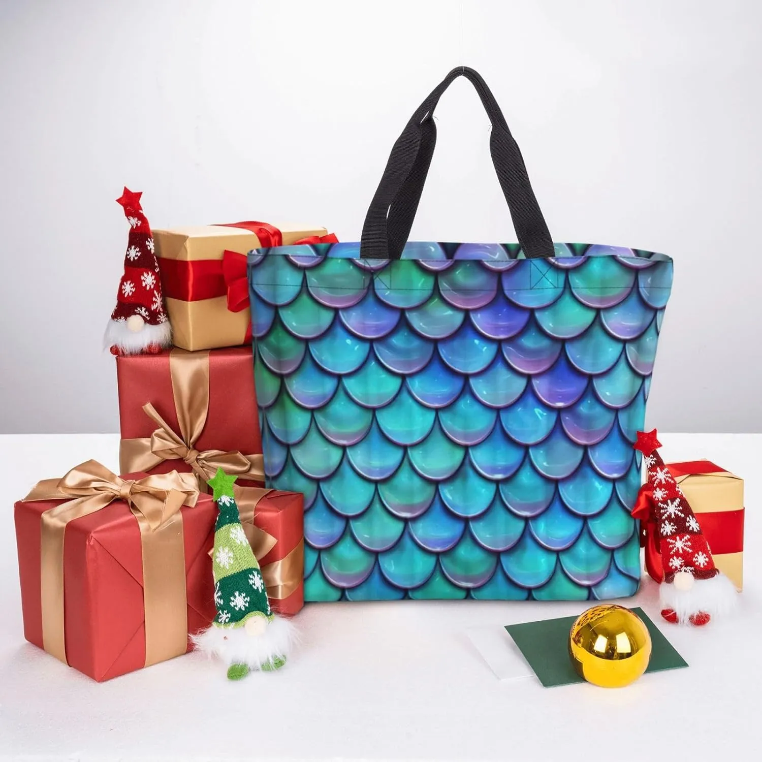 Mermaid Teal Fish Scale Tote Bag For Women, Large Shoulder Bag Top Handle Handbag For Travel, Work
