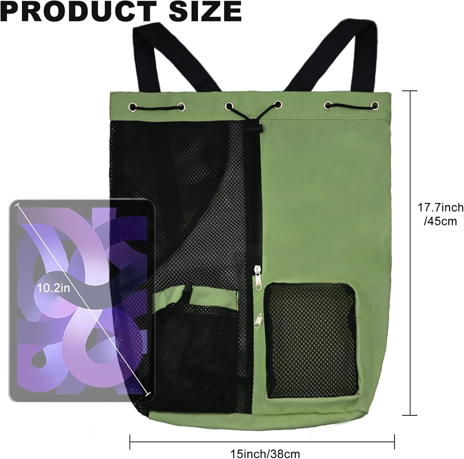 Mesh Beach Backpack with Wet Pocket Drawstring Pool Bag Waterproof Swimming Bag Gym Backpack for Men & Women
