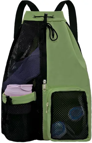 Mesh Beach Backpack with Wet Pocket Drawstring Pool Bag Waterproof Swimming Bag Gym Backpack for Men & Women