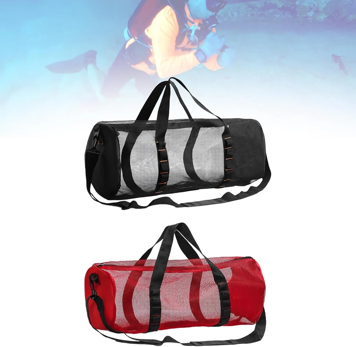 Mesh Duffle Bag, Travel Bag, Breathable Tote, Duffle Bag for Water Sports, Beach Activities, Swimming, Snorkeling, Black