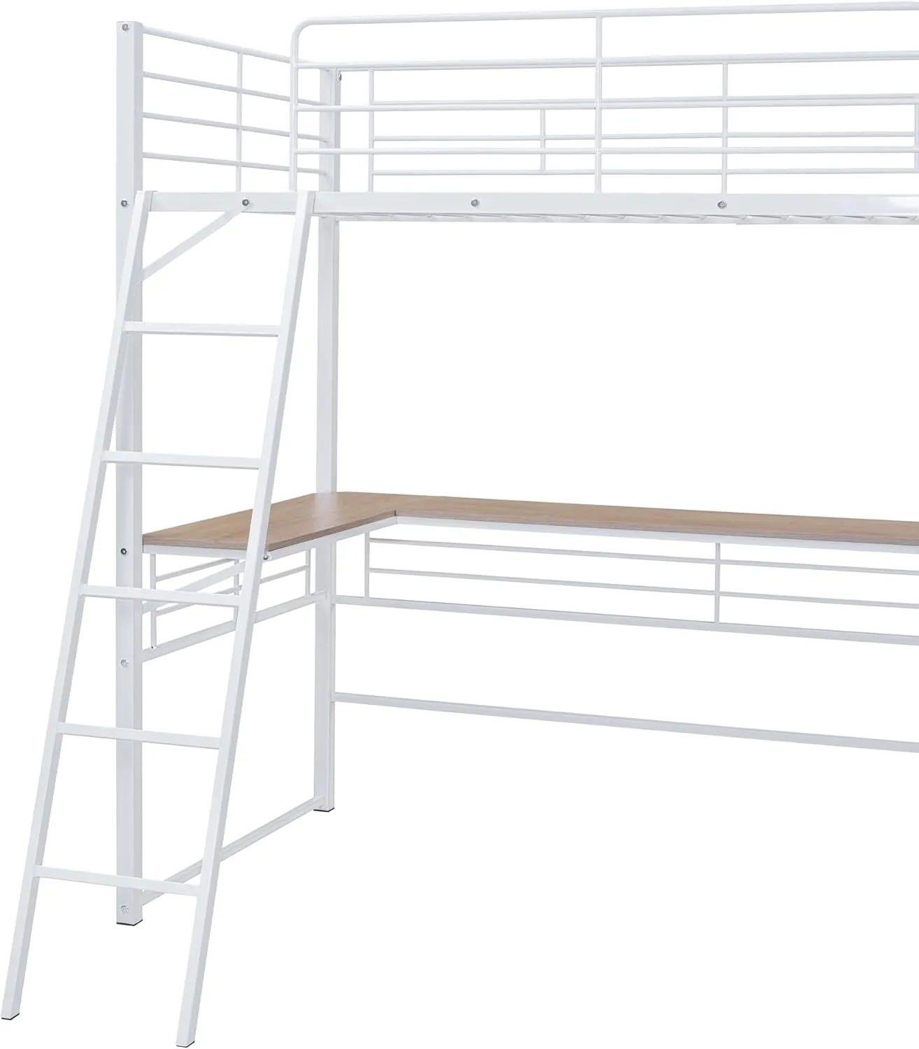 Metal Twin Size Loft Bed with L-Shaped Desk,Heavy Duty Loft Bed Frame with 3 Tier Shelves for Kids Teens Adults,Twin Size, Space Saving,White