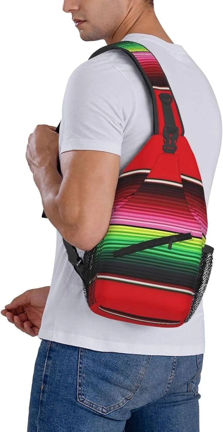 Mexican Red Green Stripes Crossbody Bags Sling Backpack Cross Chest Bag Sports Shoulder Bag Gym Fanny Pack Adjustable Cycling Daypack Diagonally Rucksack for Running