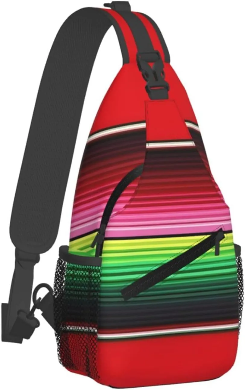 Mexican Red Green Stripes Crossbody Bags Sling Backpack Cross Chest Bag Sports Shoulder Bag Gym Fanny Pack Adjustable Cycling Daypack Diagonally Rucksack for Running