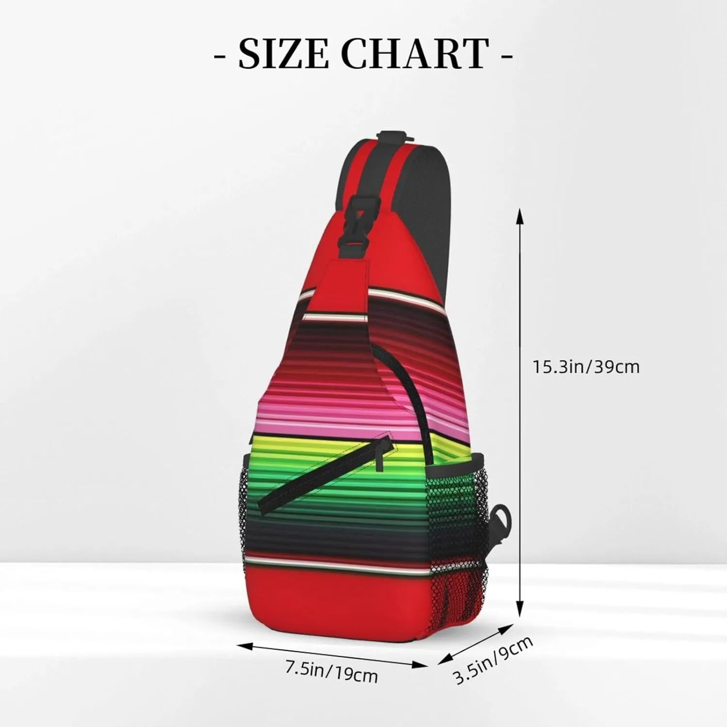 Mexican Red Green Stripes Crossbody Bags Sling Backpack Cross Chest Bag Sports Shoulder Bag Gym Fanny Pack Adjustable Cycling Daypack Diagonally Rucksack for Running