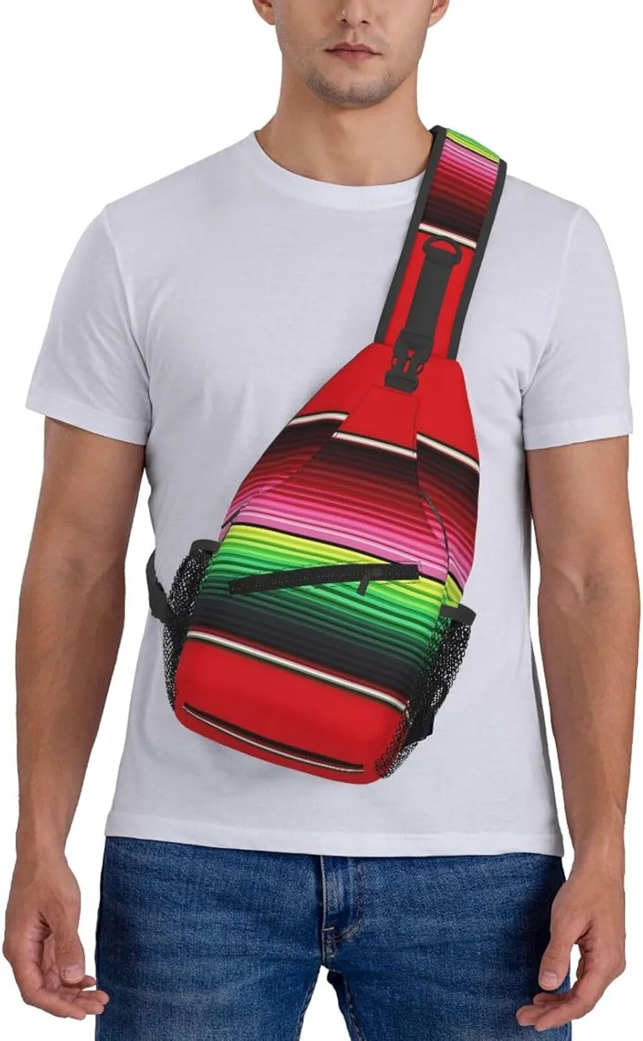 Mexican Red Green Stripes Crossbody Bags Sling Backpack Cross Chest Bag Sports Shoulder Bag Gym Fanny Pack Adjustable Cycling Daypack Diagonally Rucksack for Running