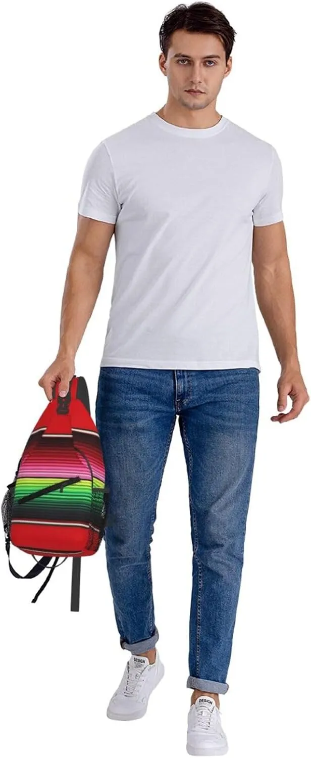 Mexican Red Green Stripes Crossbody Bags Sling Backpack Cross Chest Bag Sports Shoulder Bag Gym Fanny Pack Adjustable Cycling Daypack Diagonally Rucksack for Running
