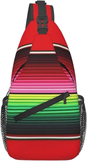 Mexican Red Green Stripes Crossbody Bags Sling Backpack Cross Chest Bag Sports Shoulder Bag Gym Fanny Pack Adjustable Cycling Daypack Diagonally Rucksack for Running