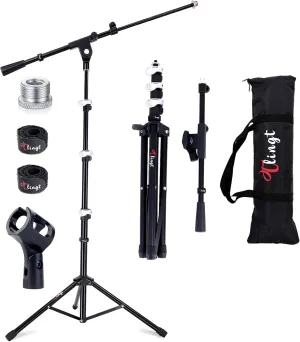 Mic Stand, Portable Microphone Boom Stand with Telescopic Boom Arm, Deluxe Waterproof Protection Bag for Storage and Travel, Perfect for Pub Gigs, Live Performances, Busking, and Home Use...