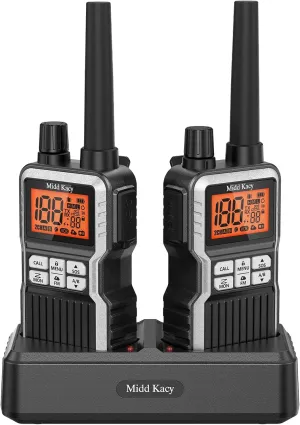 Midd Kacy Two-Way Radios,Walkie Talkies for Adults,60 Channel GMRS Radio with 121 Privacy Codes,IP55 Waterproof,SOS,NOAA Weather Alerts,VOX,Dual Watch(Black/Sliver,2 Pack)