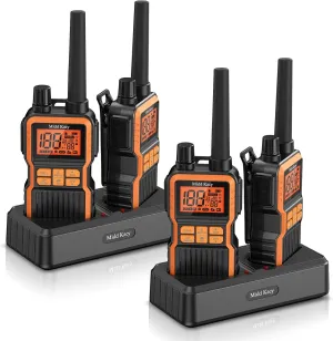 Midd Kacy Walkie Talkies,Two Way Radio Long Range,60 Channel GMRS Radio with 121 Privacy Codes,IP55 Waterproof,SOS,NOAA Weather Alerts,VOX,Dual Watch(Black/Orange, 4 Pack)