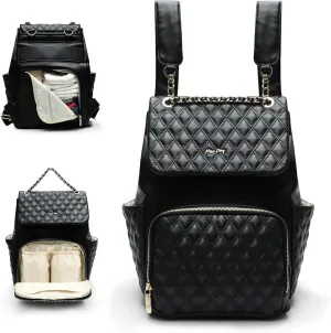 miss fong Diaper Bag Backpack Baby Diaper Bag for baby boy and girls, Leather Baby Bag with 13 diaper bag organizing pouches, Changing Pad, Stroller Straps and 4 Insulated Pockets(Black)