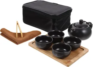 Mobestech 1 Set Portable Ceramic Tea Set with Travel Bag Teapot Cups Tray Accessories for Outdoor Camping Use Complete Set with Design for Afternoon Tea Enjoyment