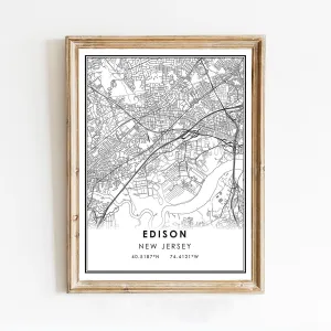 Modern Black & White Poster of edison new jersey | 11x17 12x18 16x24 24x36 Unframed Print Wall Art | Minimalism City Traveler Gift | Minimalist Home Office Decor