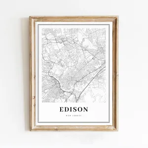 Modern Black & White Poster of Edison Nj New Jersey Usa Middlesex | 11x17 12x18 16x24 24x36 Unframed Print Wall Art | Minimalism City Traveler Gift | Minimalist Home Office Decor