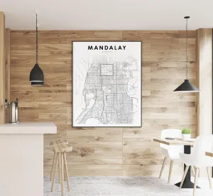 Modern Black & White Poster of Mandalay Myanmar Burma | 11x17 12x18 16x24 24x36 Unframed Wall Art | Minimalism City Traveler Print for Gift | Minimalist Home Office Decor