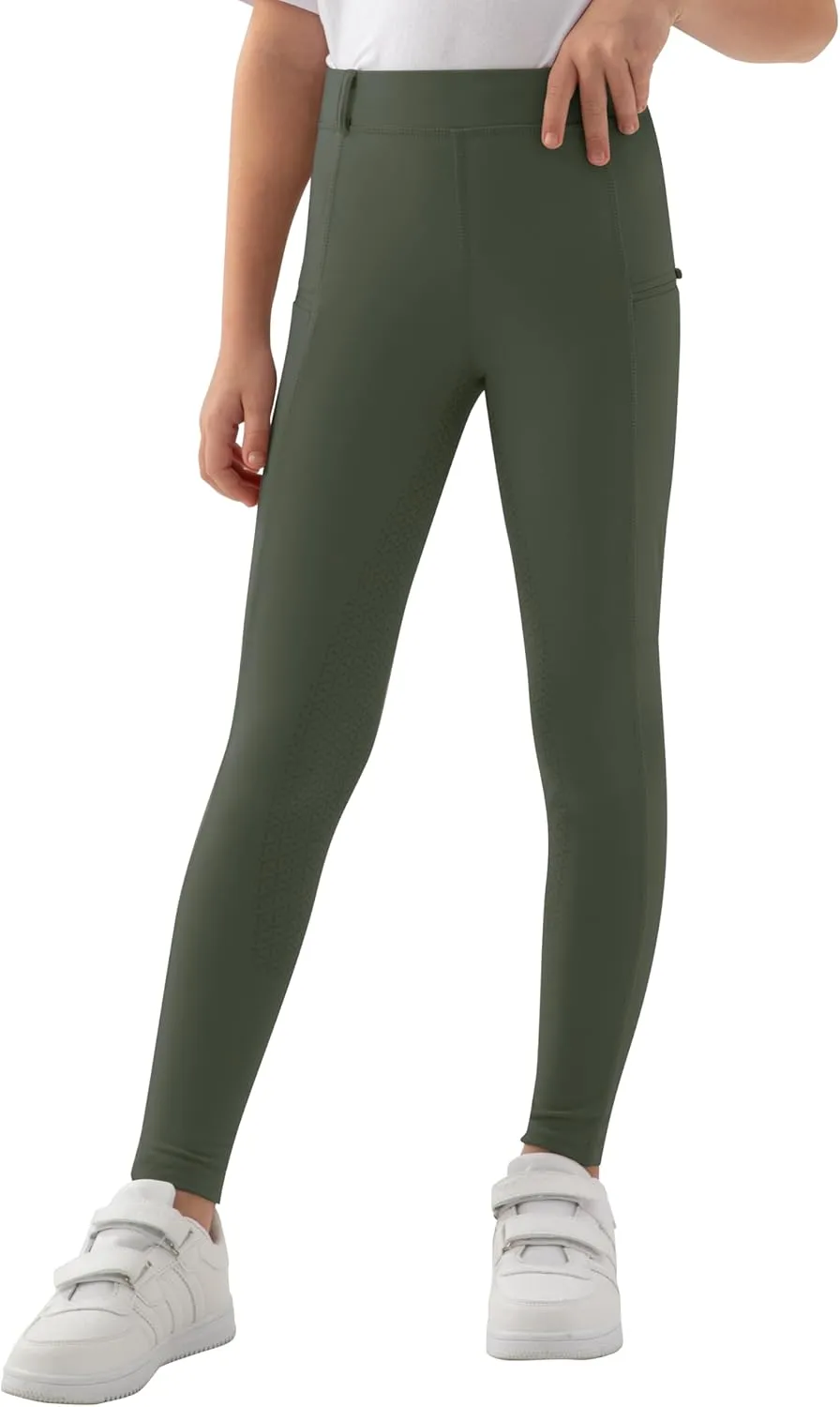 MoFiz Girls Horse Riding Pants Summer Full Seat Silicone Kids Equestrian Breeches Youth Schooling Tights Zipper Pockets