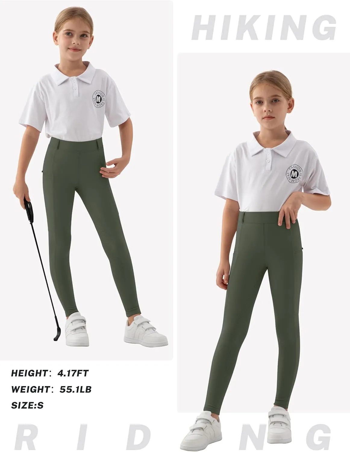 MoFiz Girls Horse Riding Pants Summer Full Seat Silicone Kids Equestrian Breeches Youth Schooling Tights Zipper Pockets