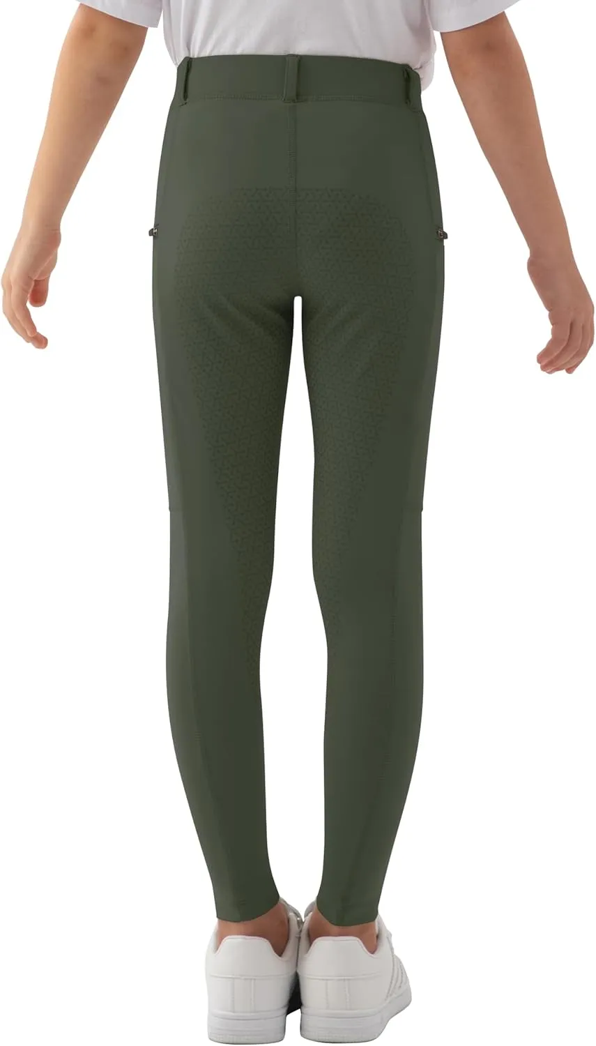 MoFiz Girls Horse Riding Pants Summer Full Seat Silicone Kids Equestrian Breeches Youth Schooling Tights Zipper Pockets