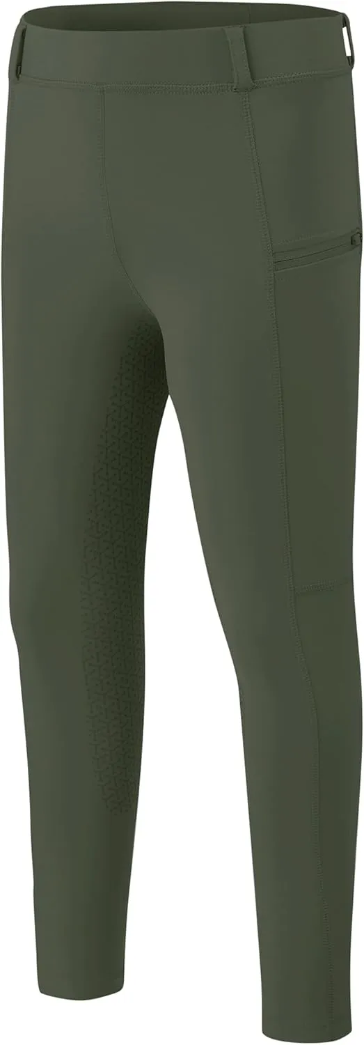 MoFiz Girls Horse Riding Pants Summer Full Seat Silicone Kids Equestrian Breeches Youth Schooling Tights Zipper Pockets