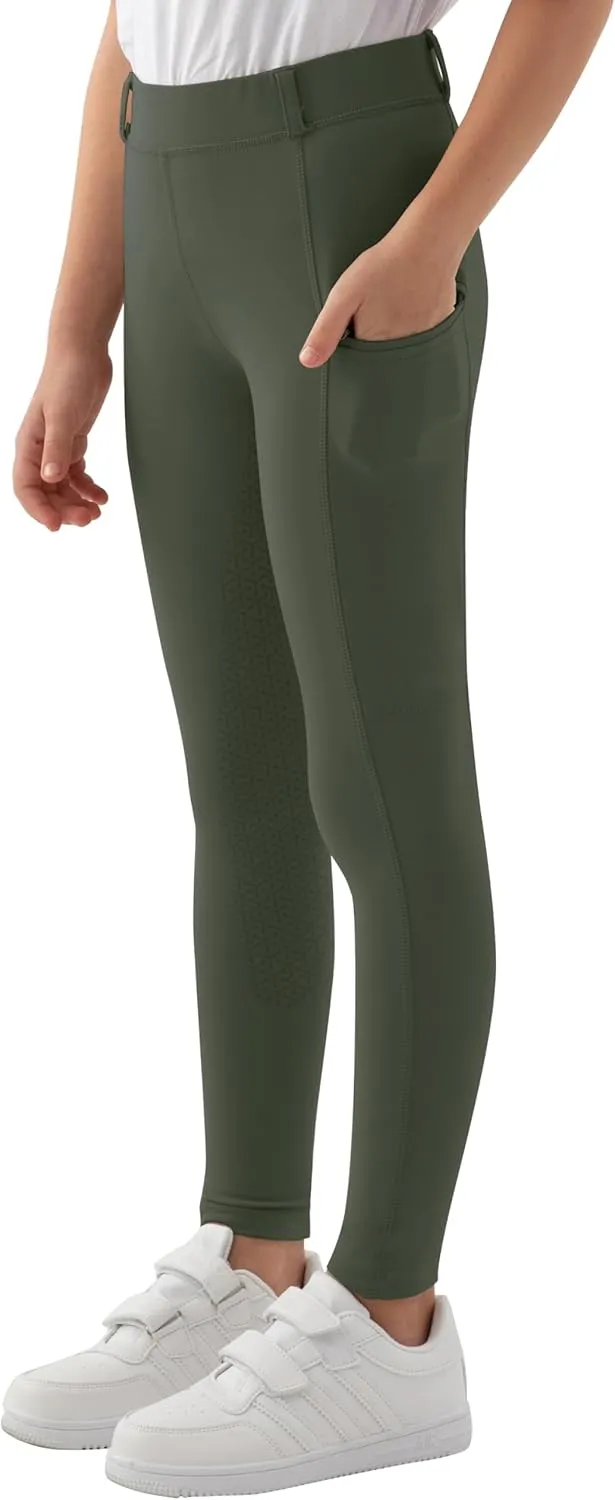 MoFiz Girls Horse Riding Pants Summer Full Seat Silicone Kids Equestrian Breeches Youth Schooling Tights Zipper Pockets