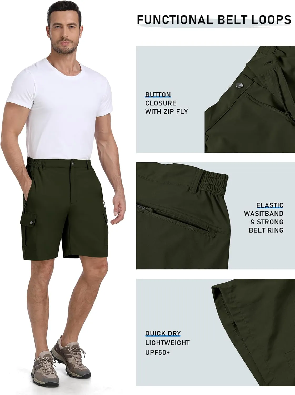 MoFiz Men's Qucik Dry Hiking Cargo Shorts 8"/9" Lightweight Outdoor Men's Stretch Golf Casual Shorts with 5 Pockets