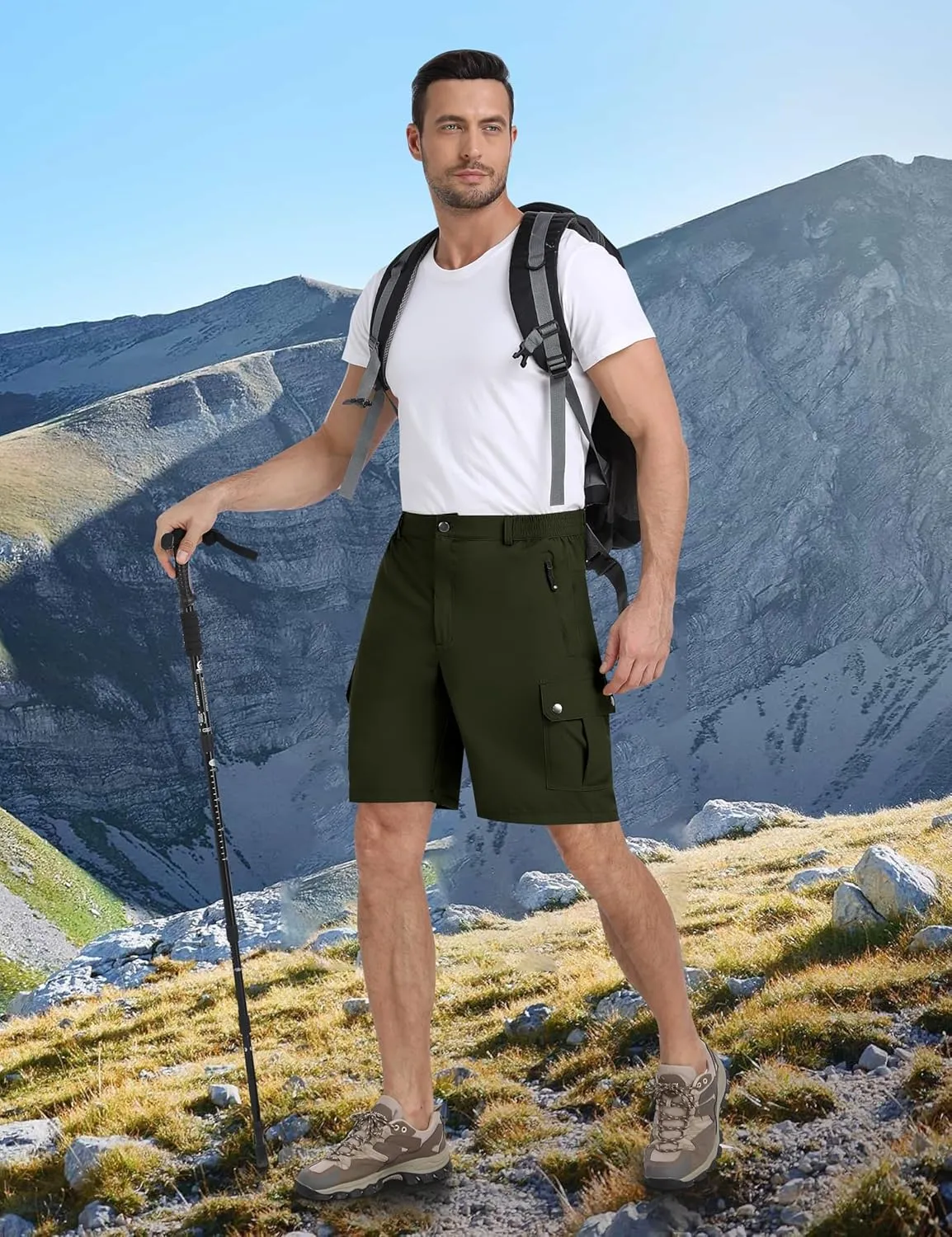 MoFiz Men's Qucik Dry Hiking Cargo Shorts 8"/9" Lightweight Outdoor Men's Stretch Golf Casual Shorts with 5 Pockets