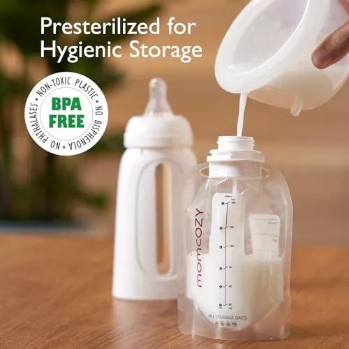 Momcozy 3-in-1 Breast Milk Storage & Feed Kit 25 Pieces, Wash-Free, Transfer-Free & BPA-Free Breastfeeding Essentials, Easy Directly Baby Feeding, 6 OZ, Portable for On-The-go