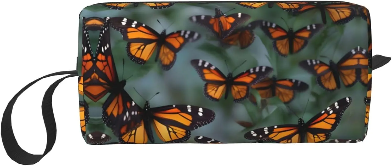 Monarch butterflies print Travel Cosmetic Bag Gifts for Women Portable Make Up Bags for Women Mother Sister