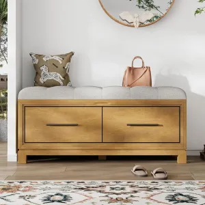 Montary Vintage Shoe Storage Bench with Hidden Compartment & Removable Cushion, Upholstered Entryway Bench for Living Room, Hallway, Bedroom, Solid Wood Shoe Cabinet with Lift Top,Natural