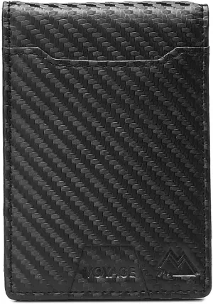Mountain Voyage Co Leather Wallet - RFID-Blocking Genuine Vintage Leather Bi-Fold Card Holder with Money Clip and Gift Box (Carbon Fiber)