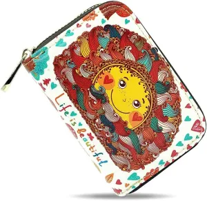 MOYYO RFID Credit Card Holder Case Leather Printed Zipper Card Case Wallet for Women Girls
