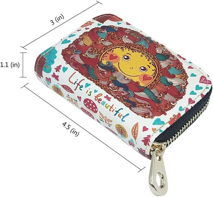 MOYYO RFID Credit Card Holder Case Leather Printed Zipper Card Case Wallet for Women Girls