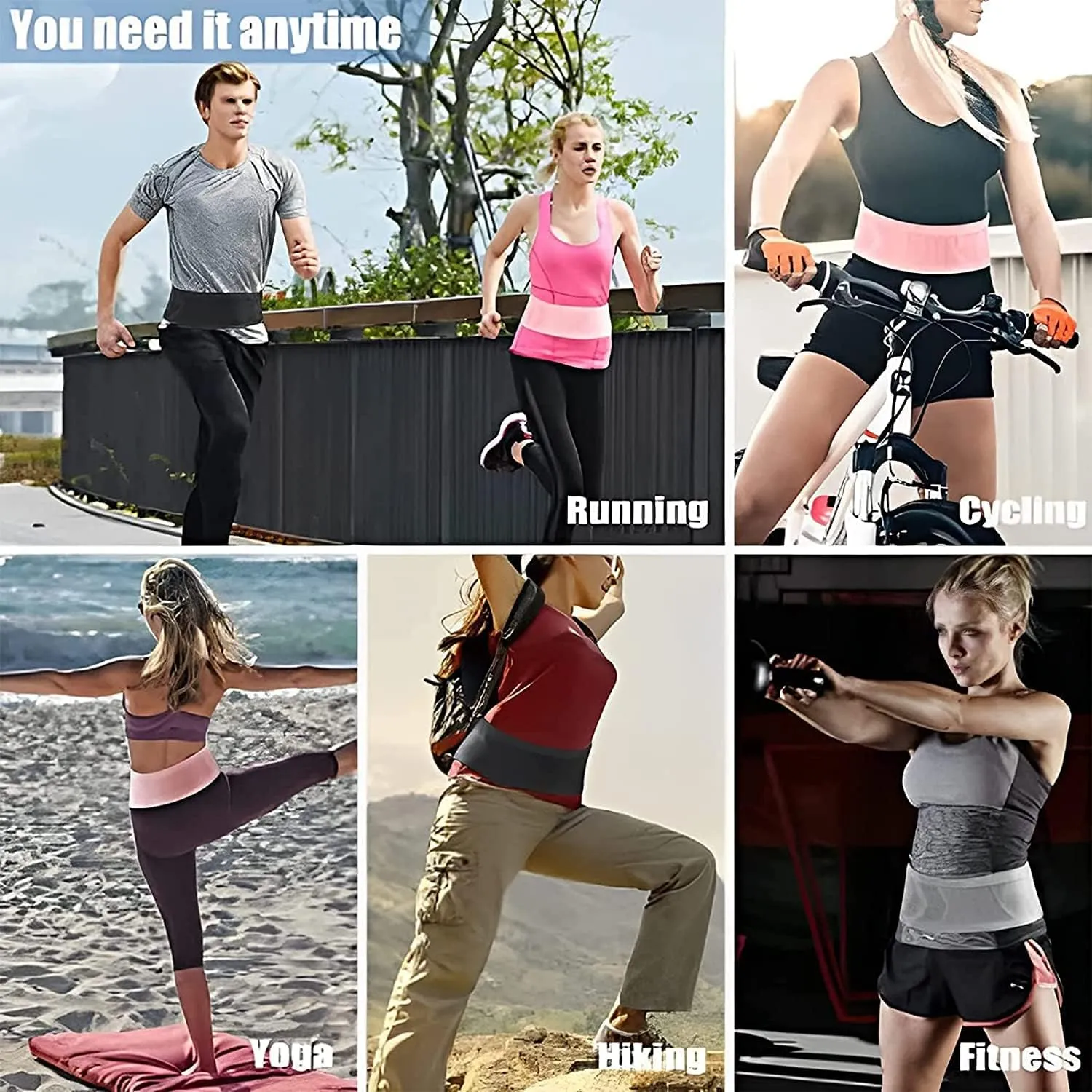 Multifunctional Knit Breathable Concealed Waist Bag - Adjustable Running Belt, Universal Running Waist Pack with Large Capacity, Running Waist Packs for Women Men Outdoor Activities (Gray, S)