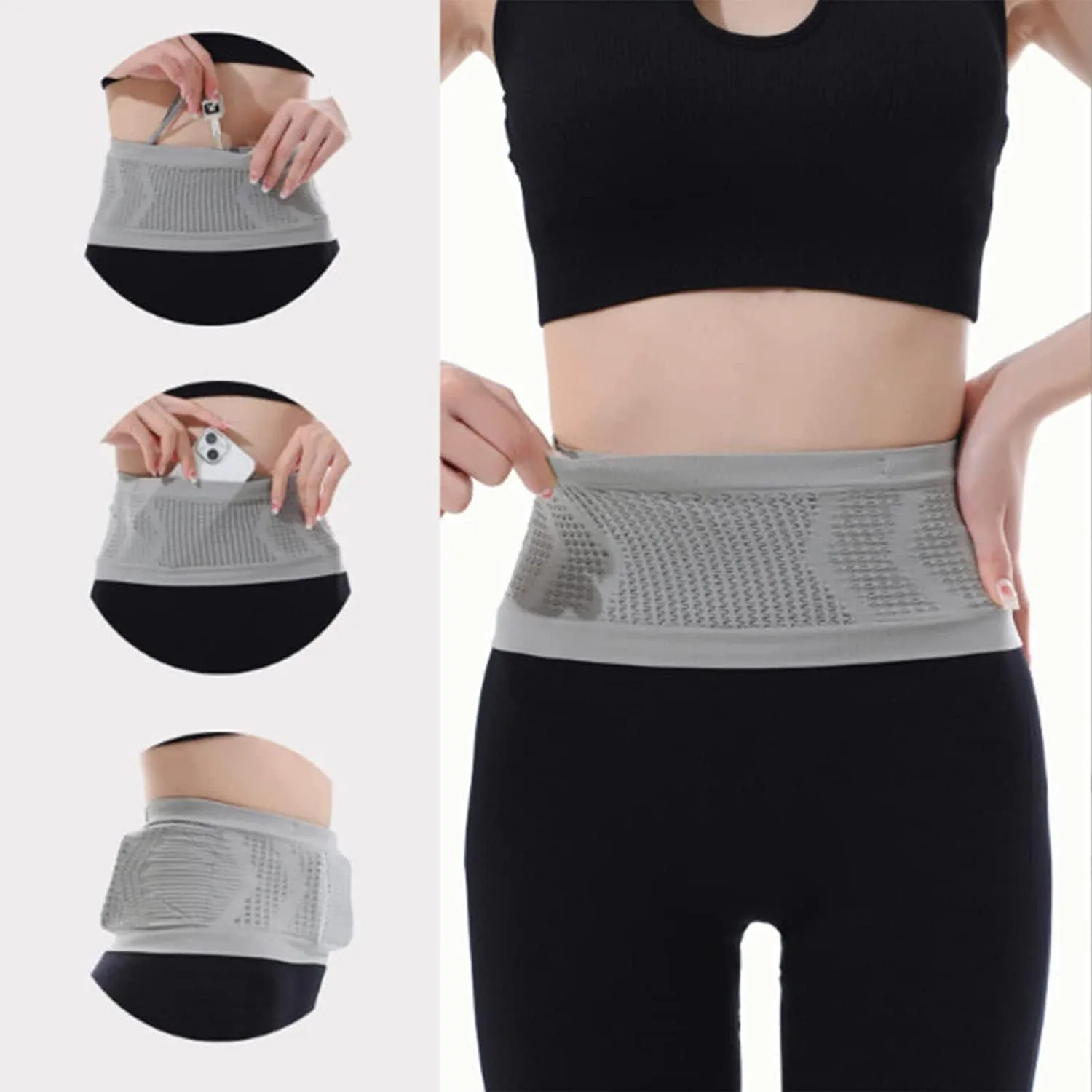 Multifunctional Knit Breathable Concealed Waist Bag - Adjustable Running Belt, Universal Running Waist Pack with Large Capacity, Running Waist Packs for Women Men Outdoor Activities (Gray, S)