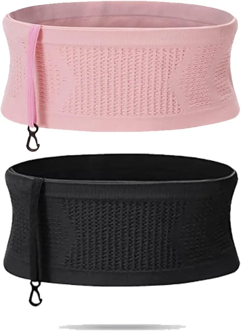 Multifunctional Knit Breathable Concealed Waist Bag, Universal Running Belt, Fitness and Running Fanny Pack for Men Women (Pink Black, S)