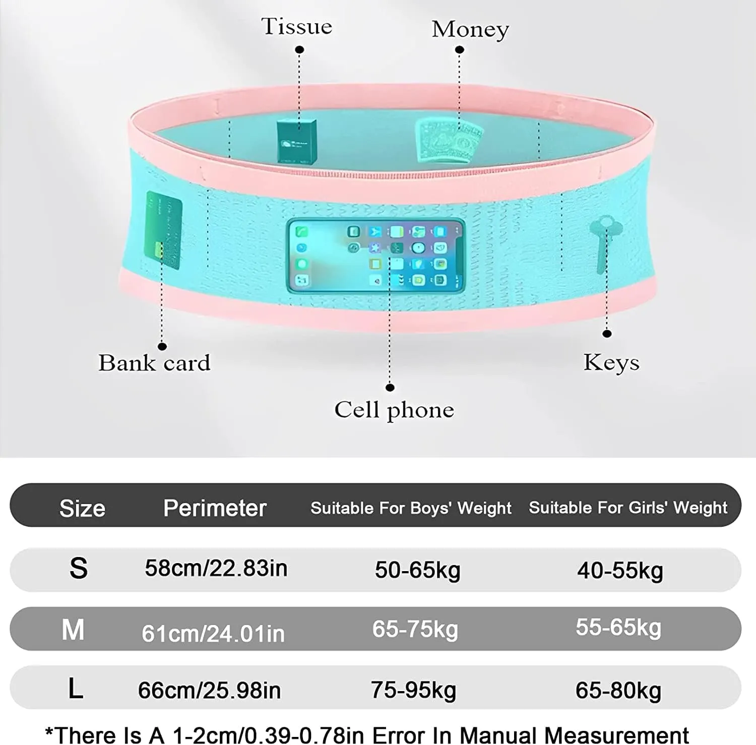 Multifunctional Knit Breathable Concealed Waist Bag, Universal Running Belt, Fitness and Running Fanny Pack for Men Women (Pink Black, S)