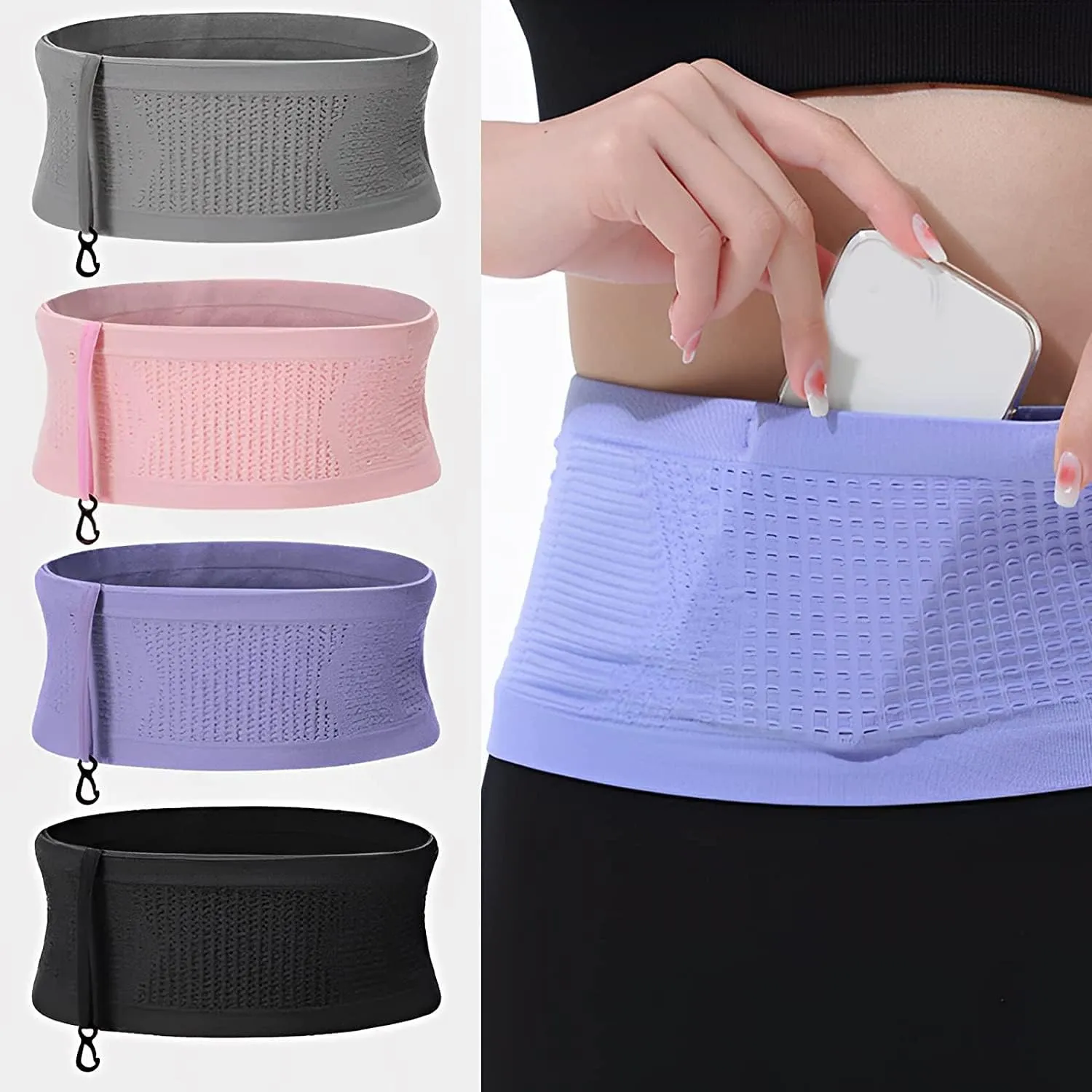 Multifunctional Knit Breathable Concealed Waist Bag, Universal Running Belt, Fitness and Running Fanny Pack for Men Women (Pink Black, S)