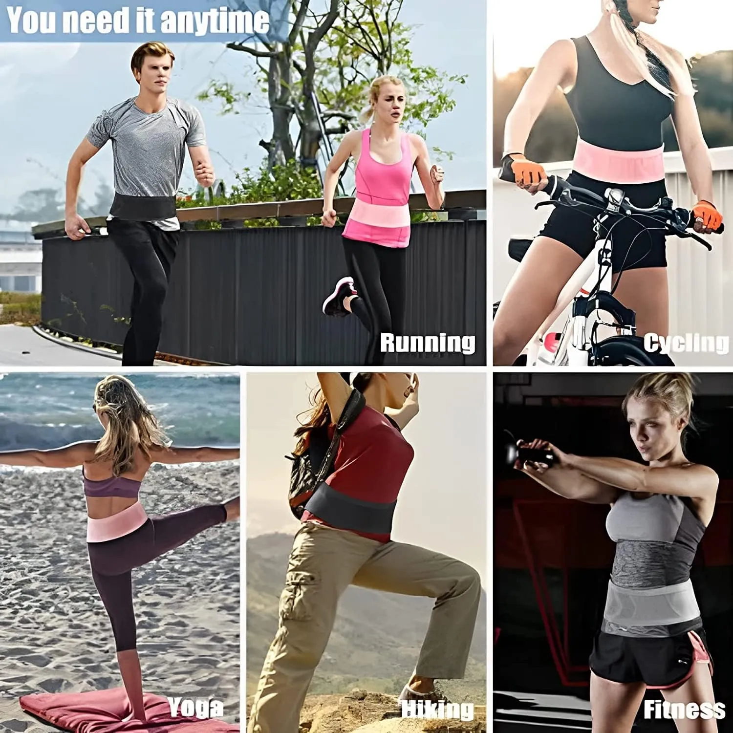 Multifunctional Knit Breathable Concealed Waist Bag, Universal Running Belt, Fitness and Running Fanny Pack for Men Women (Pink Black, S)
