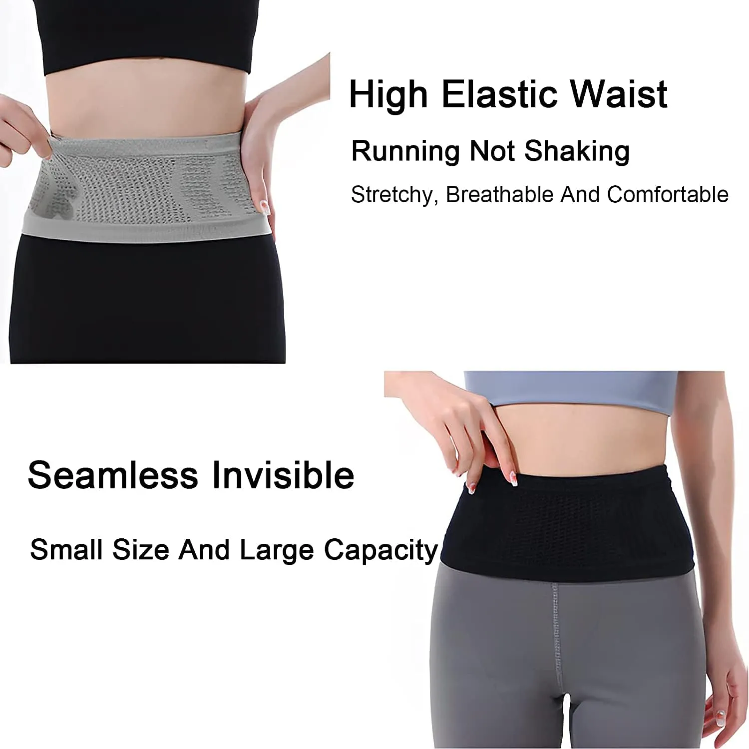 Multifunctional Knit Breathable Concealed Waist Bag, Universal Running Belt, Fitness and Running Fanny Pack for Men Women (Pink Black, S)