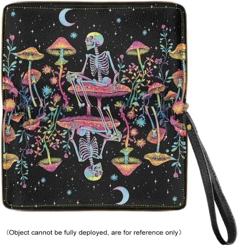 Mushroom Skull Wristlet Wallet for Women PU Leather Card Holder Phone Checkbook Organizer Zipper Coin Purse