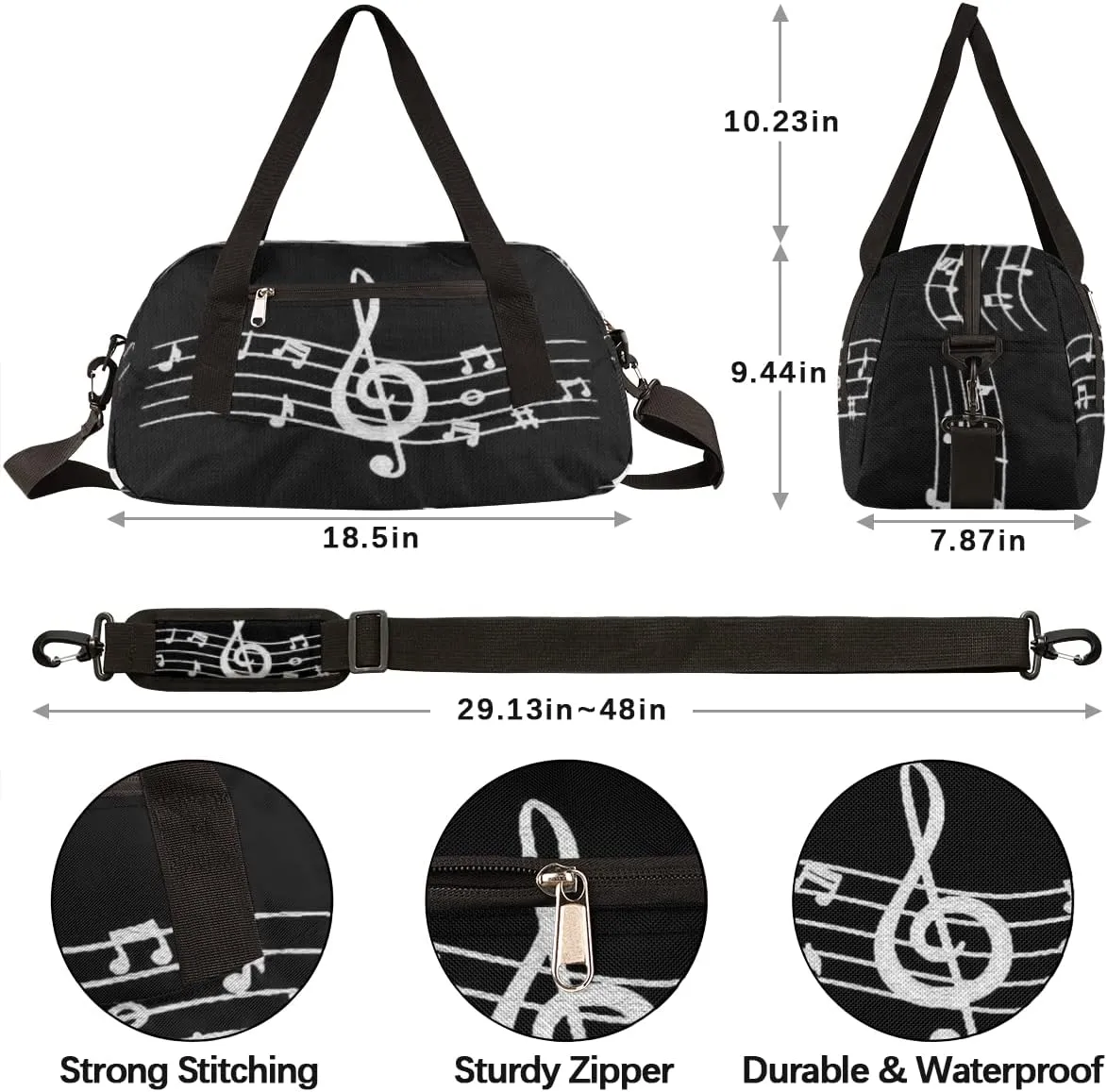 Music Notes Kids Duffel Bag for Girls Boys Teens, Note Oil Painting Dance Bag Overnight Small Duffel Bag Carry On Weekend Sports Gym Travel Bag for School Practice Gymnastics Ballet