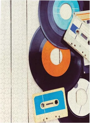 Music Theme,Portable Wooden Jigsaw Puzzle for Adults,Old Gramophone on Table,Birthday Gift for Family and Friends,Blue Orange Black Plastic Box Storage 500PCS