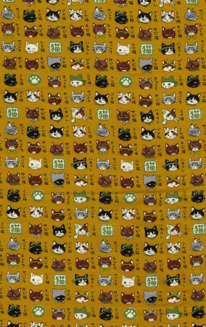 MUSTARD Japanese Cats Oxford Cotton from Kokka