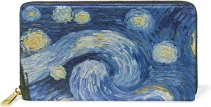 My Little Nest Women Genuine Leather Wallet Purse Starry Night Van Gogh Oil Painting Card Holder Organizer Clutch Multi