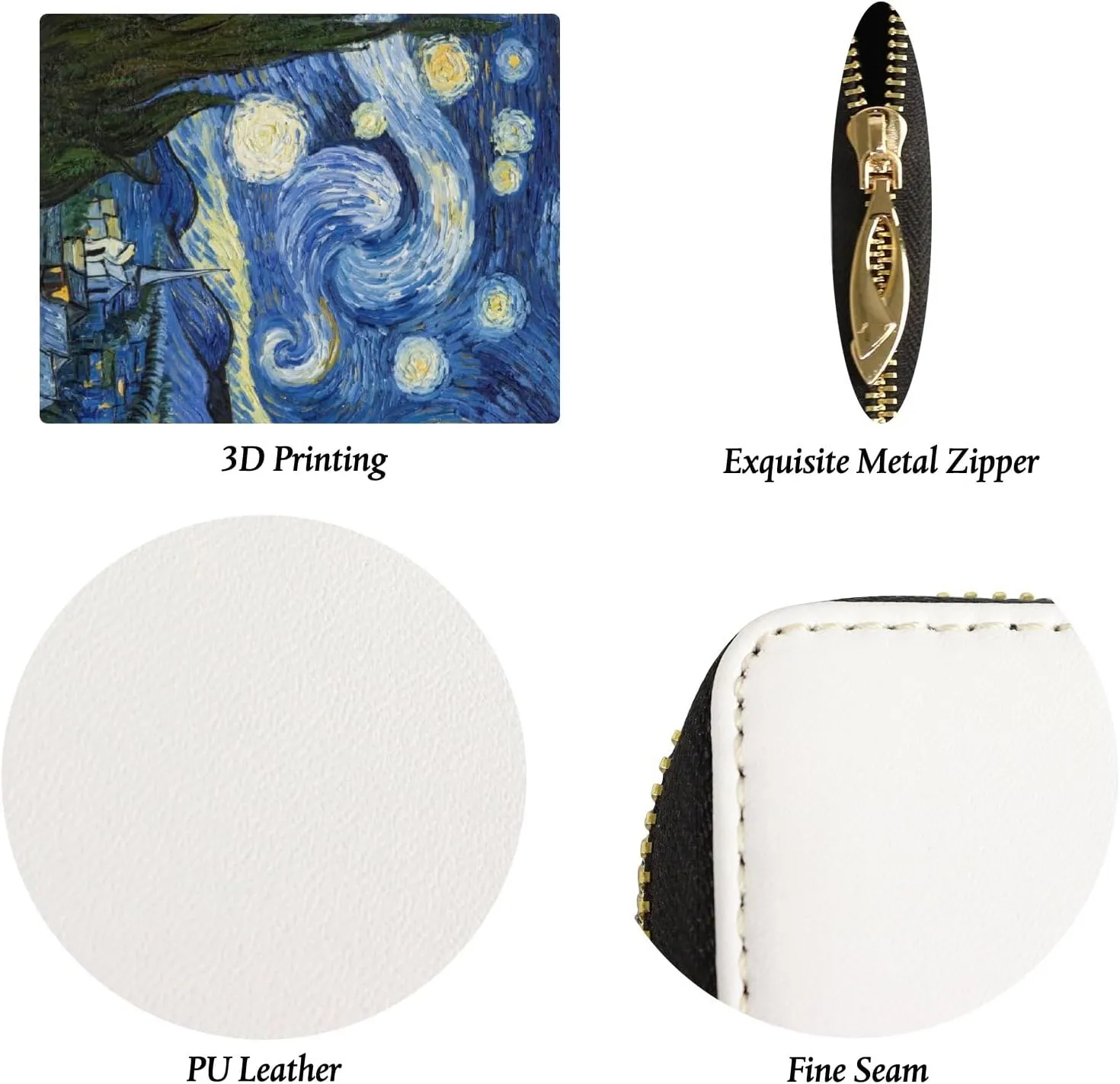 My Little Nest Women Genuine Leather Wallet Purse Starry Night Van Gogh Oil Painting Card Holder Organizer Clutch Multi