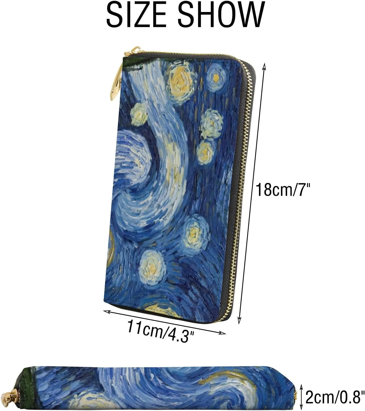 My Little Nest Women Genuine Leather Wallet Purse Starry Night Van Gogh Oil Painting Card Holder Organizer Clutch Multi